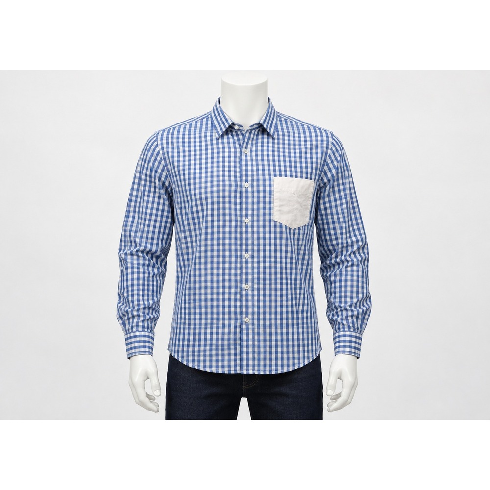 Nick Graham Button Down Shirt Mens XL Blue Gingham Plaid Long Sleeve Stretch